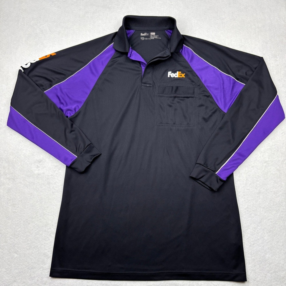 FedEx Mens Long Sleeve Uniform Polo Shirt Stan Herman Size Large Long LN L